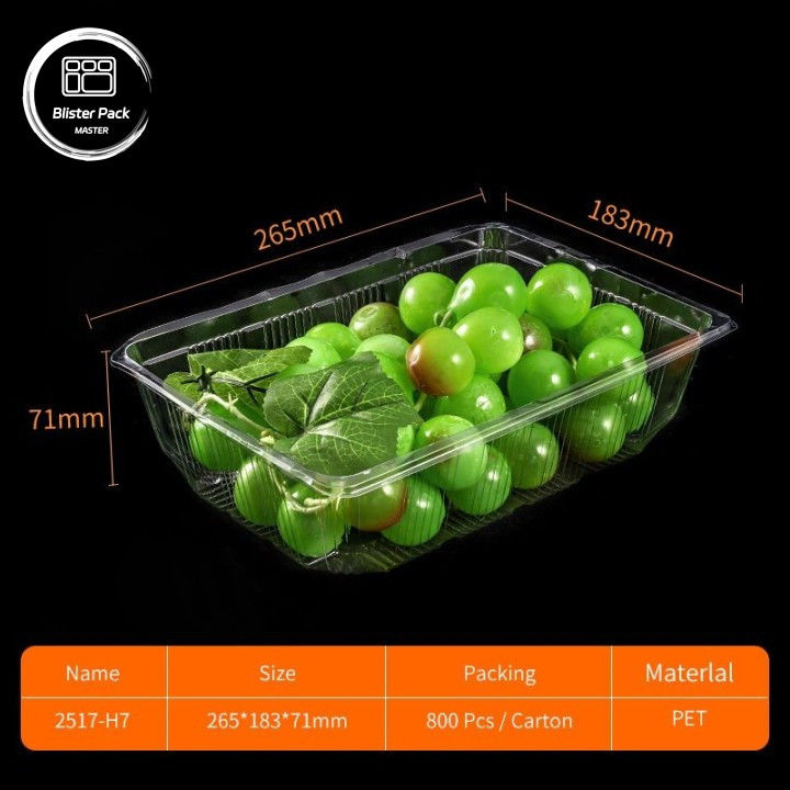 حاويات الفاكهة الشفافة من نوع بي تي إيه (PET Clamshell) صناديق بلاستيكية لمرة واحدة مع أغطية لتغليف الليتشي والعنب